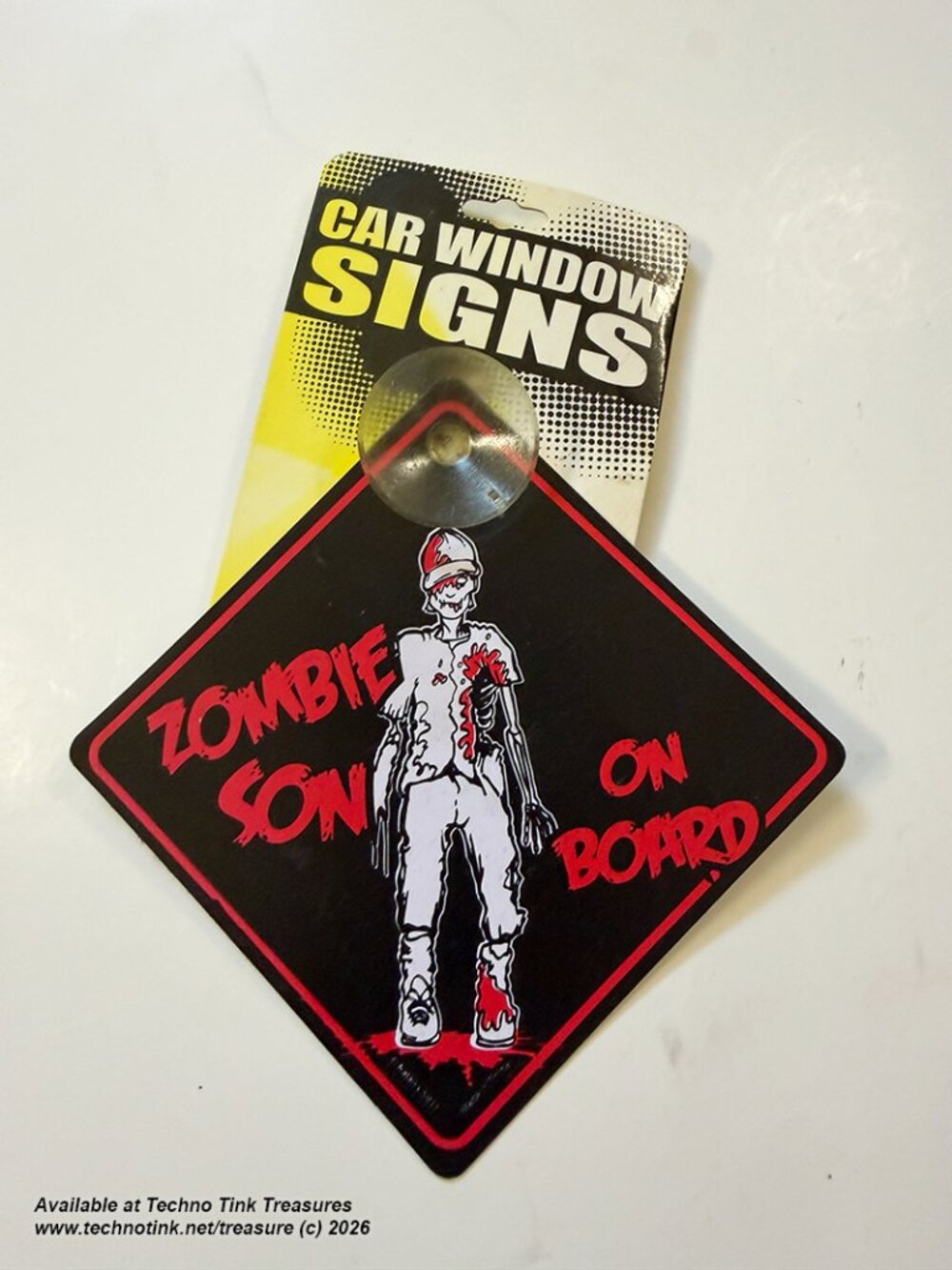 Plastic Car Window Sign - Zombie Son on Board